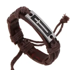 Rustic Genuine Leather Cross Bracelet – Vintage Distressed Metal