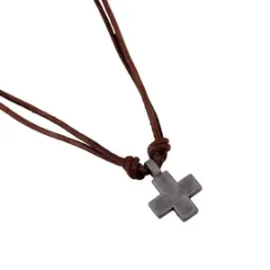 Minimalist Leather Cross Necklace NE001 – Adjustable Cord & Rustic Charm
