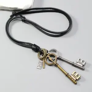 Vintage Dual Key Pendant Leather Necklace NE002– Antique Steampunk Style