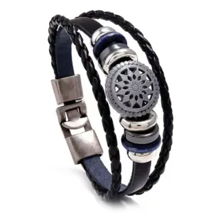 Genuine Leather Multi-Strand Bracelet – Vintage Ethnic Charm & Secure Metal Clasp