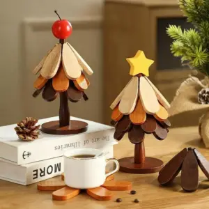 Solid Wood Christmas Tree Trivet Set – Star & Apple Top Editions